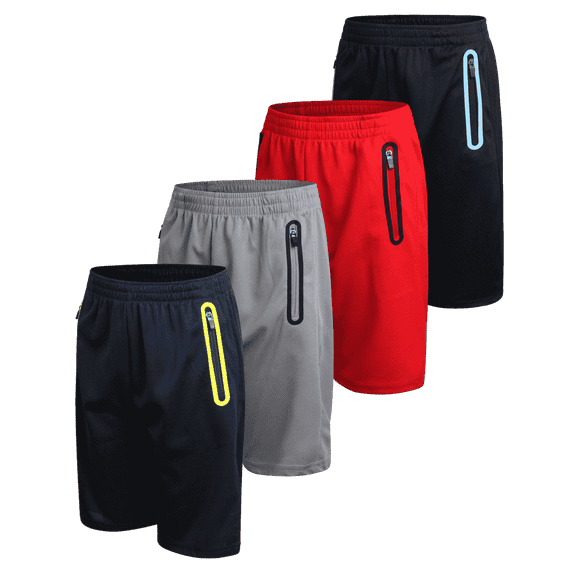 Pro Athlete Boys Athletic Shorts - 4 Pack Quick Dry Mesh Basketball Gym Shorts for Boys (5-16)