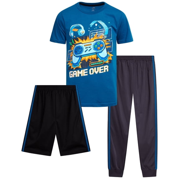 Pro Athlete Boys Pants Set - 3 Piece Graphic Tees Athletic Shorts and Jogger Sweatpants (8-16)