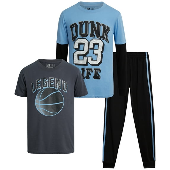 Pro Athlete Boys Tracksuit Set - 3 Piece Tricot Jogger Pants Graphic Tee & Two Fer Shirt (8-16)