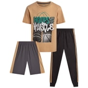 Pro Athlete Boys Pants Set 3 Piece Graphic Tees Athletic Shorts and Jogger Sweatpants 3 Piece Set