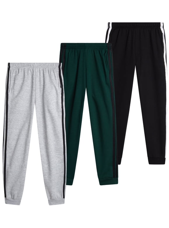 Boys Sweatpants - 3 Pack Active Performance Fleece Jogger Pants for Kids (8-20)