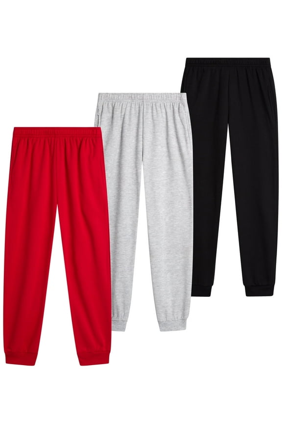 Boys Sweatpants - 3 Pack Active Performance Fleece Joggers Athletic Pants for Kids (8-20)