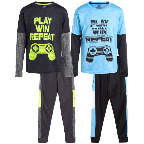 Pro Athlete Boys Sweat Suit Set - 4 Piece Short Sleeve Graphic Tees and Tricot Jogger Pants (8-16)