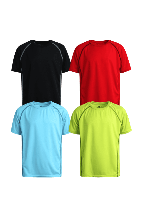 Boys Athletic Shirts Moisture Wicking Active Performance Shirts for Boys 4 Pack