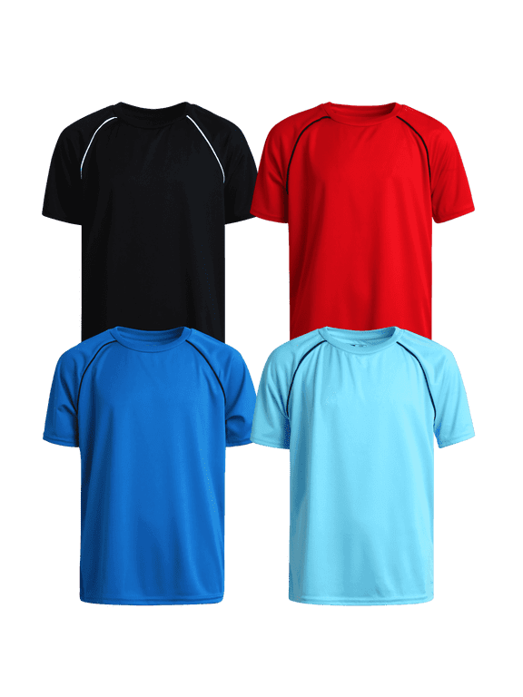 Boys Athletic Shirts Moisture Wicking Active Performance Shirts for Boys 4 Pack