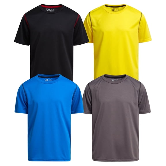 Pro Athlete Boys Athletic Shirts - 4 Pack Moisture Wicking Performance Dry Fit Shirts for Boys (5-16)