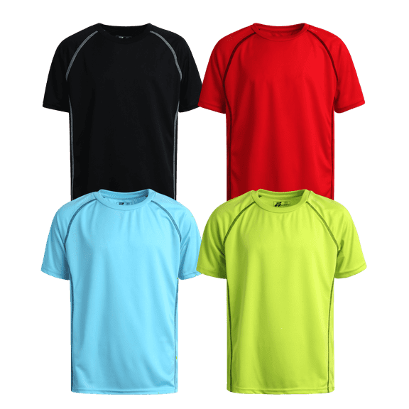 Pro Athlete Boys Athletic Shirts - 4 Pack Moisture Wicking Performance Dry Fit Shirts for Boys (5-16)