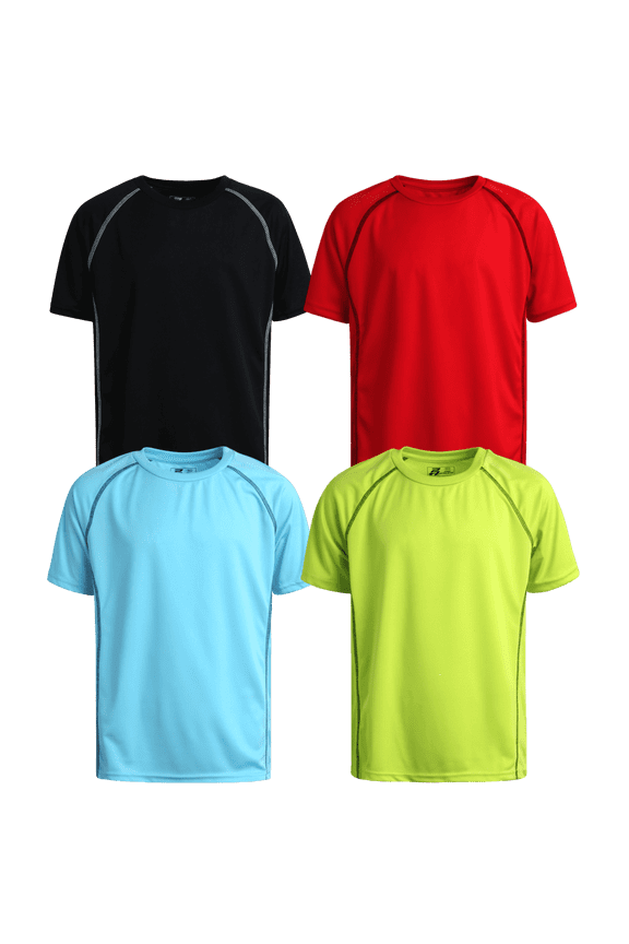Boys Athletic Shirts - 4 Pack Moisture Wicking Performance Dry Fit Shirts for Boys (5-16)