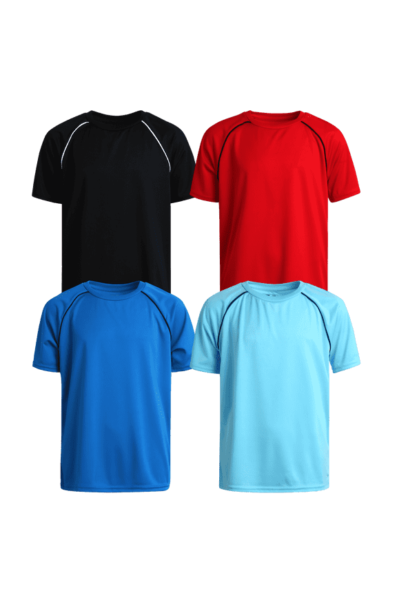 Boys Athletic Shirts - 4 Pack Moisture Wicking Performance Dry Fit Shirts for Boys (5-16)