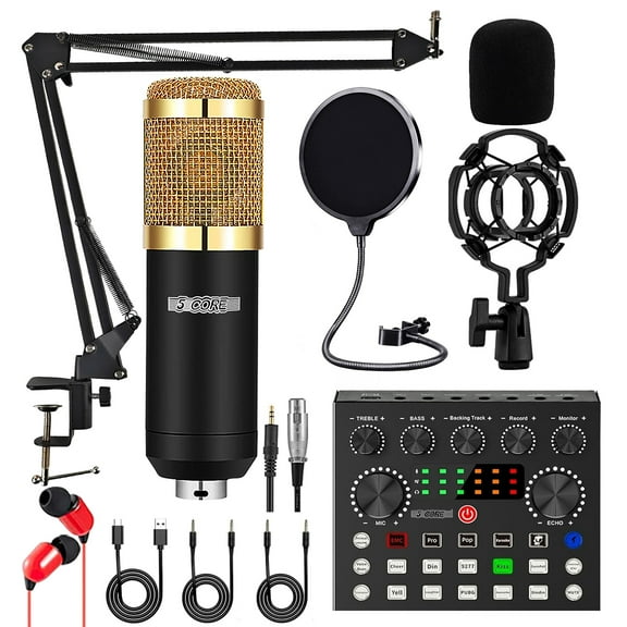 Pro Audio Condenser Microphone Mic Kit Vocal Studio Recording Set Desktop Stand 5 Core RM 8 BG