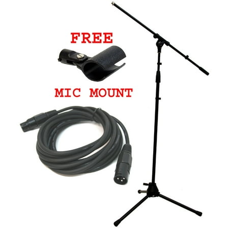 Pro Audio Stage Boom Microphone Stand 15Ft Xlr Cable & Free Mic Mount Package