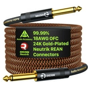 Pro Bass Guitar Cable 6 ft, Gold-Plated Neutrik REAN Connector, 18 AWG OFC, Braided 1/4 Inch Instrument Cable for Fender Electric Bass Guitar Combo Amp Rumble Marshall, Straight, Neon Orange/Black