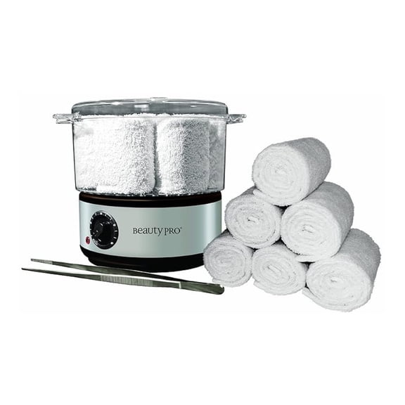 Pro Beauty - Hot Towel Warmer for Spa - Professional Towel Steamer Kit - Facial Esthetician Equipment, Massage Salon Supplies, Metal Tongs Included, 6 Hygienic Towels - Compact Mini Size