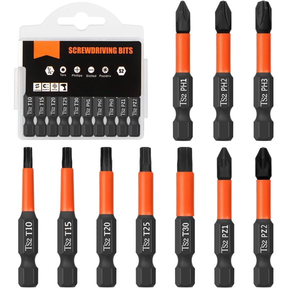 Pro  Bit Set -  Mix Bit Set 10 count, 50mm Length, 1/4" Hex Shank Bit , with Storage Box