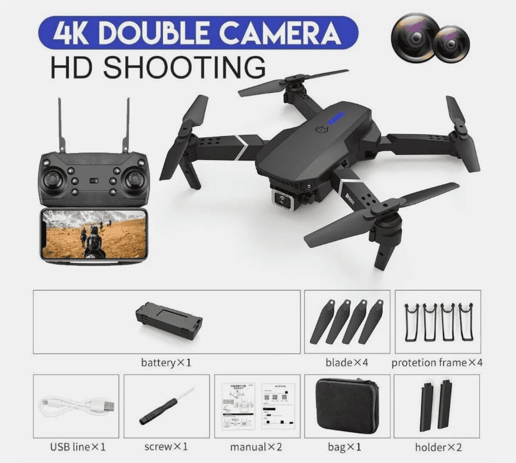 Pro Black 4K Double Camera HD Shooting, 4K Ultra HD Foldable Professional Drone