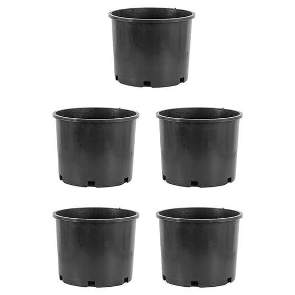 Pro Cal HGPK5PHD Round Circle 5 Gallon Wide Rim Durable Injection Molded Plastic Garden Plant Nursery Pot for Indoor or Outdoor (Set of 5)
