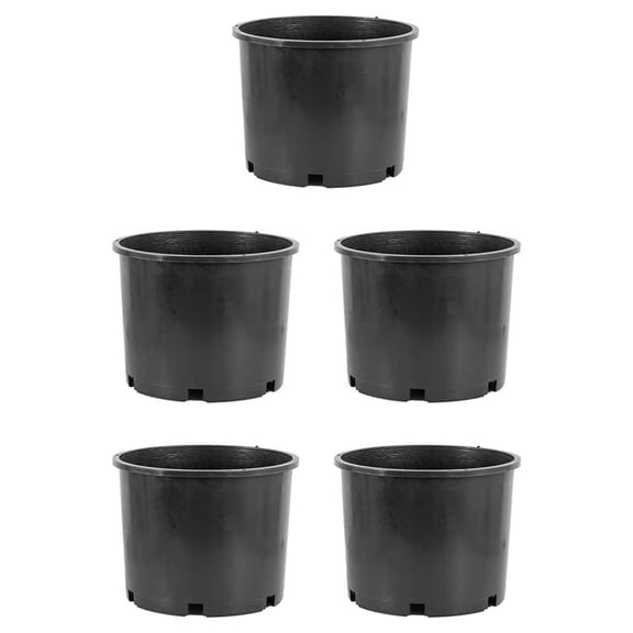 Pro Cal HGPK5PHD Round Circle 5 Gallon Wide Rim Durable Injection Molded Plastic Garden Plant Pot for Indoor or Outdoor (Set of 5)
