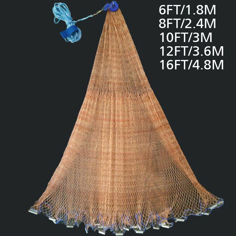 Pro Cast Net Fishing Mesh Saltwater Bait Drawstring Catch,6ft/8ft