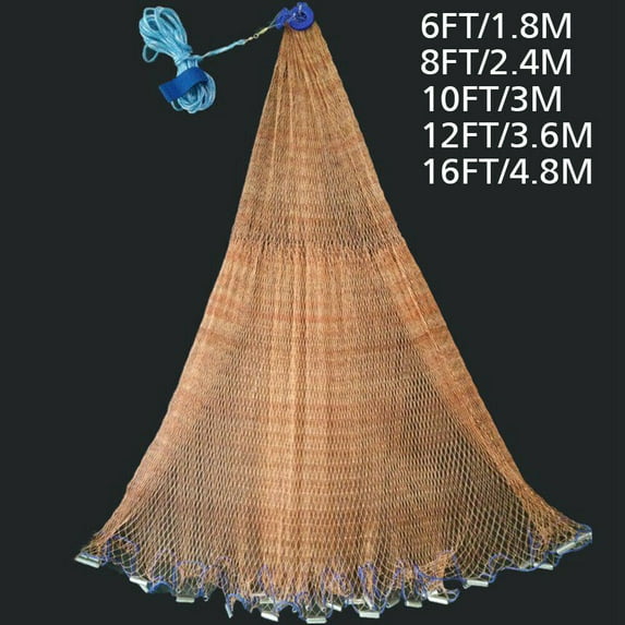 Pro Cast Net Fishing Mesh Saltwater Bait Drawstring Catch,6ft/8ft/12ft/16ft