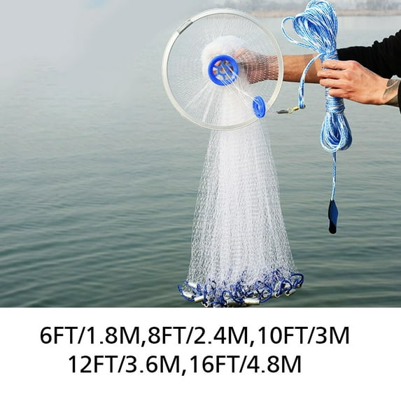 Pro Cast Net Fishing Mesh Saltwater Bait Drawstring Catch,6ft/8ft/12ft/16ft