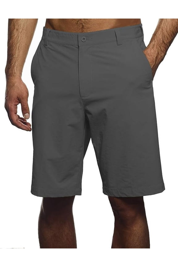 Men's Fishing Shorts Lightweight Polyester Thin Flat Front (Graphite, 34)