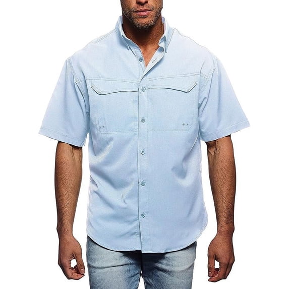 Pro Celebrity Men's Pro Fishing Outdoor Button-Down Shirt (2X-Large, Light Blue)