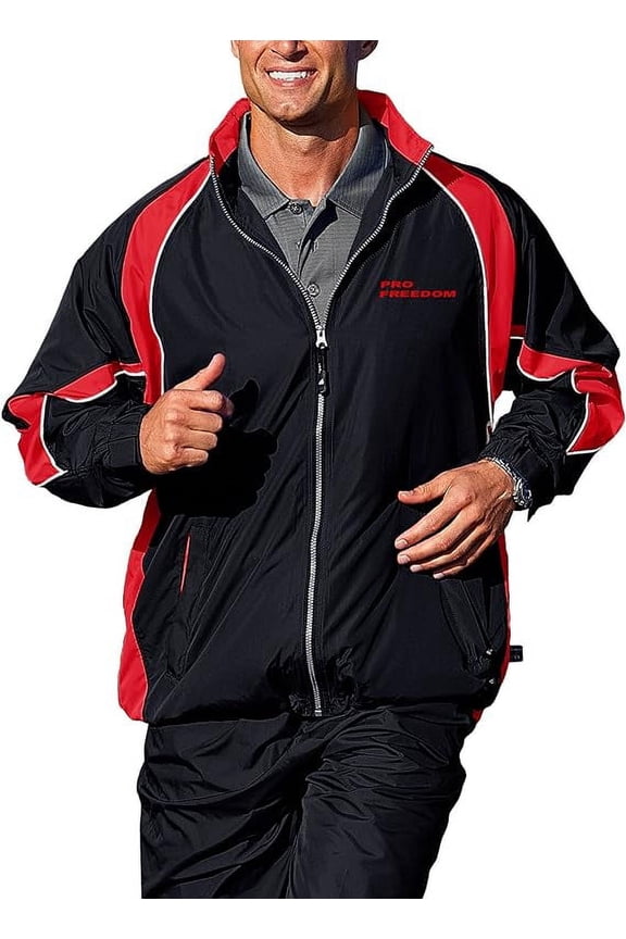 Men's Pro Freedom Warm Up Jacket (Large, Black & Deep Red)
