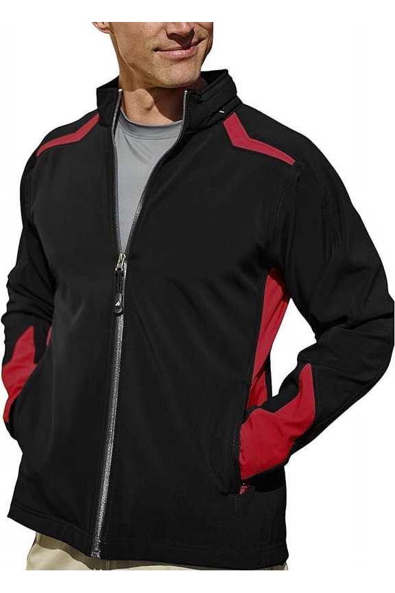 Men's Subzero Athletic Soft-Shell Full Zip Jacket (Small, Black & Deep Red)