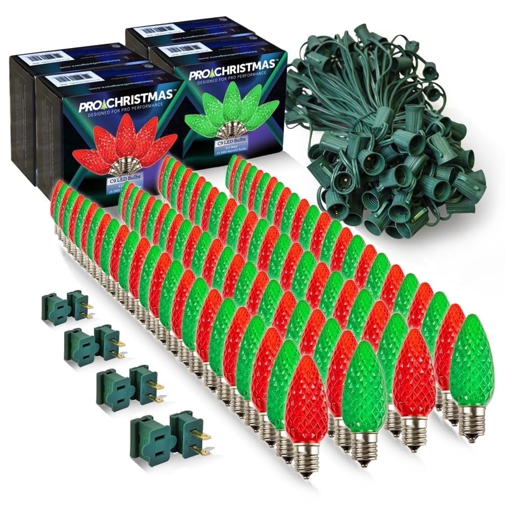 Pro Christmas C9 LED Christmas Light Kit 100ft 100 Red and Green Bulbs ...
