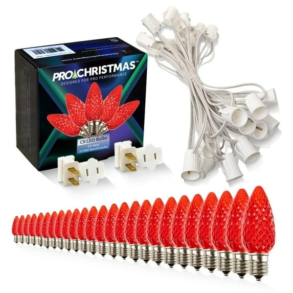 Pro Christmas C9 LED Christmas Light Kit 25ft 25 Red Bulbs 12in Spacing White Wire