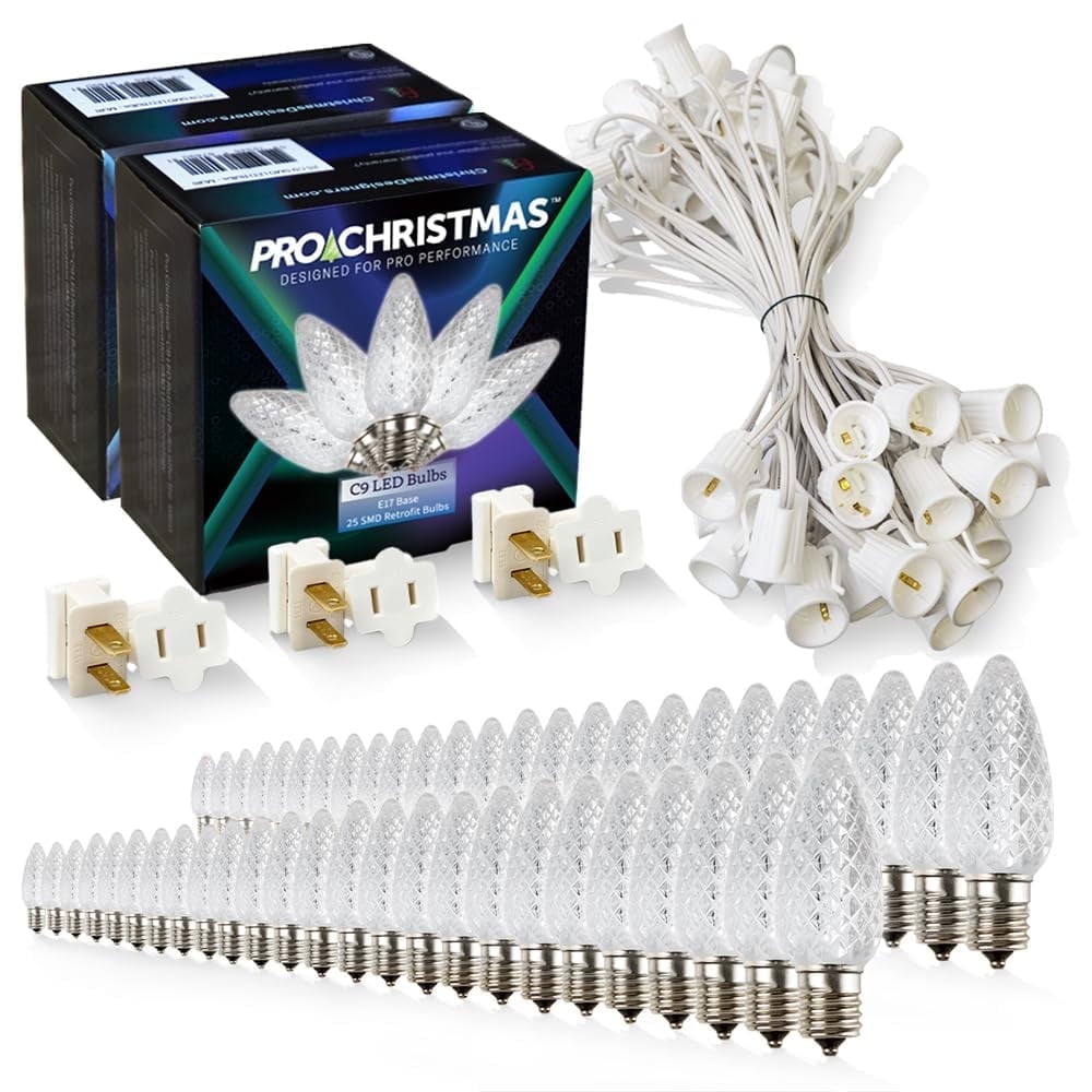 Pro Christmas C9 LED Light Kit – 50 ft, 50 Pure White Bulbs, 12 ...