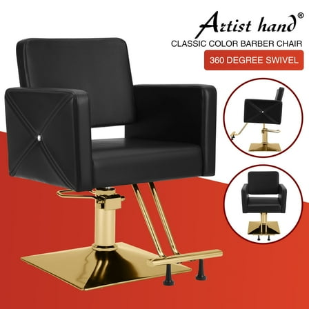 Pro Classic Heavy Duty Hydraulic Barber Chair All Purpose Hair Styling Salon Spa Beauty 360°Swivel(Black+Gold)