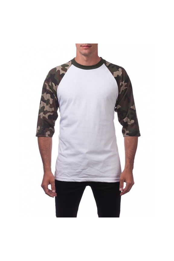 Men's Comfort Baseball Tee Crew Neck T-Shirt - White/Green Camo - Large