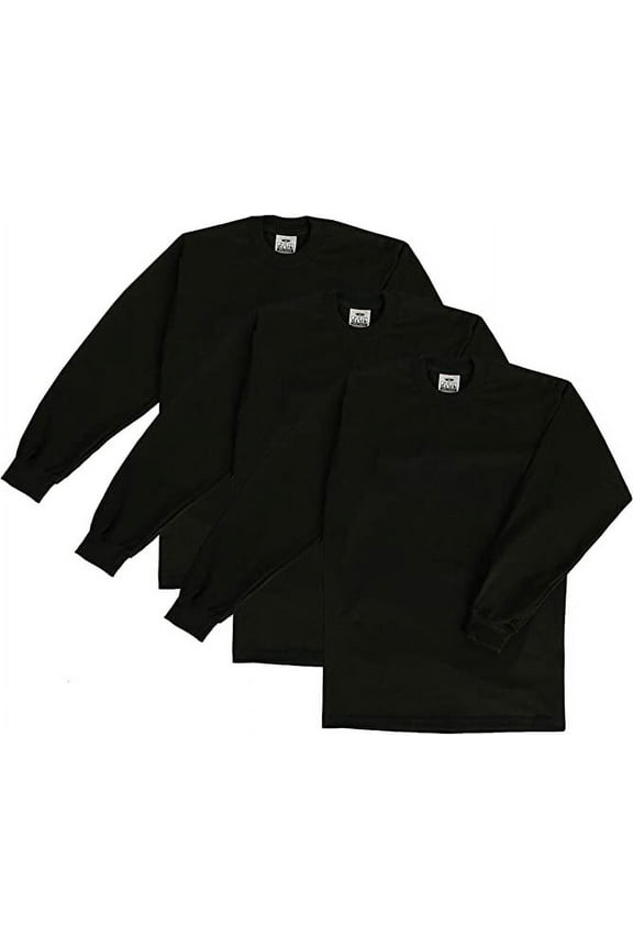 Men's 3-Pack Heavyweight Cotton Long Sleeve Crew Neck T-Shirt