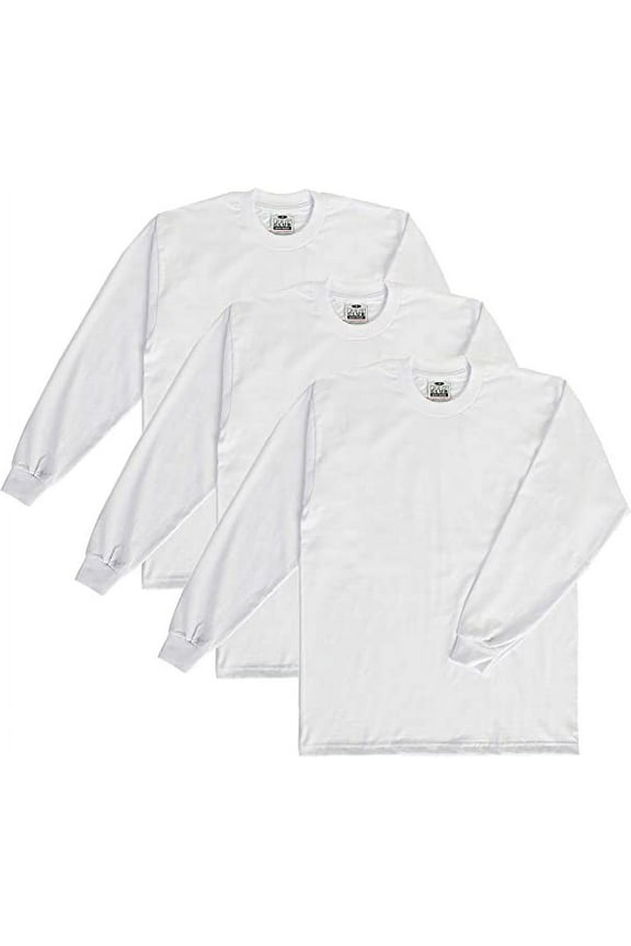 Men's 3-Pack Heavyweight Cotton Long Sleeve Crew Neck T-Shirt
