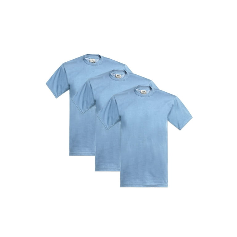 Pro Club Men's 3-Pack Heavyweight Cotton Short Sleeve Crew Neck T-Shirt,  Sky Blue, Small 