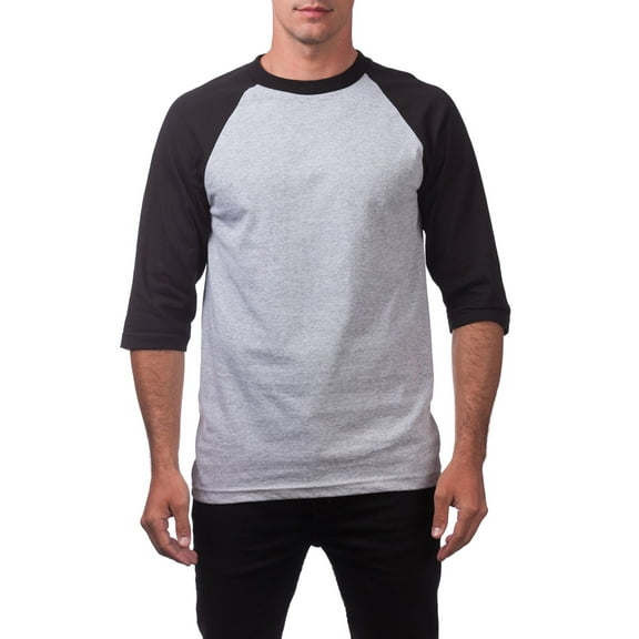 Pro Club Men's Comfort Baseball Tee Crew Neck T-Shirt - Heather Gray/Black - Small