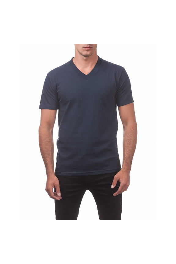 Men's Comfort Cotton Short Sleeve V-Neck Tee T-Shirt - Navy Blue - Small
