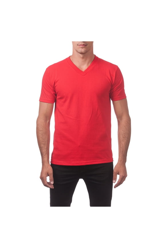 Men's Comfort Cotton Short Sleeve V-Neck Tee T-Shirt - Red - Small