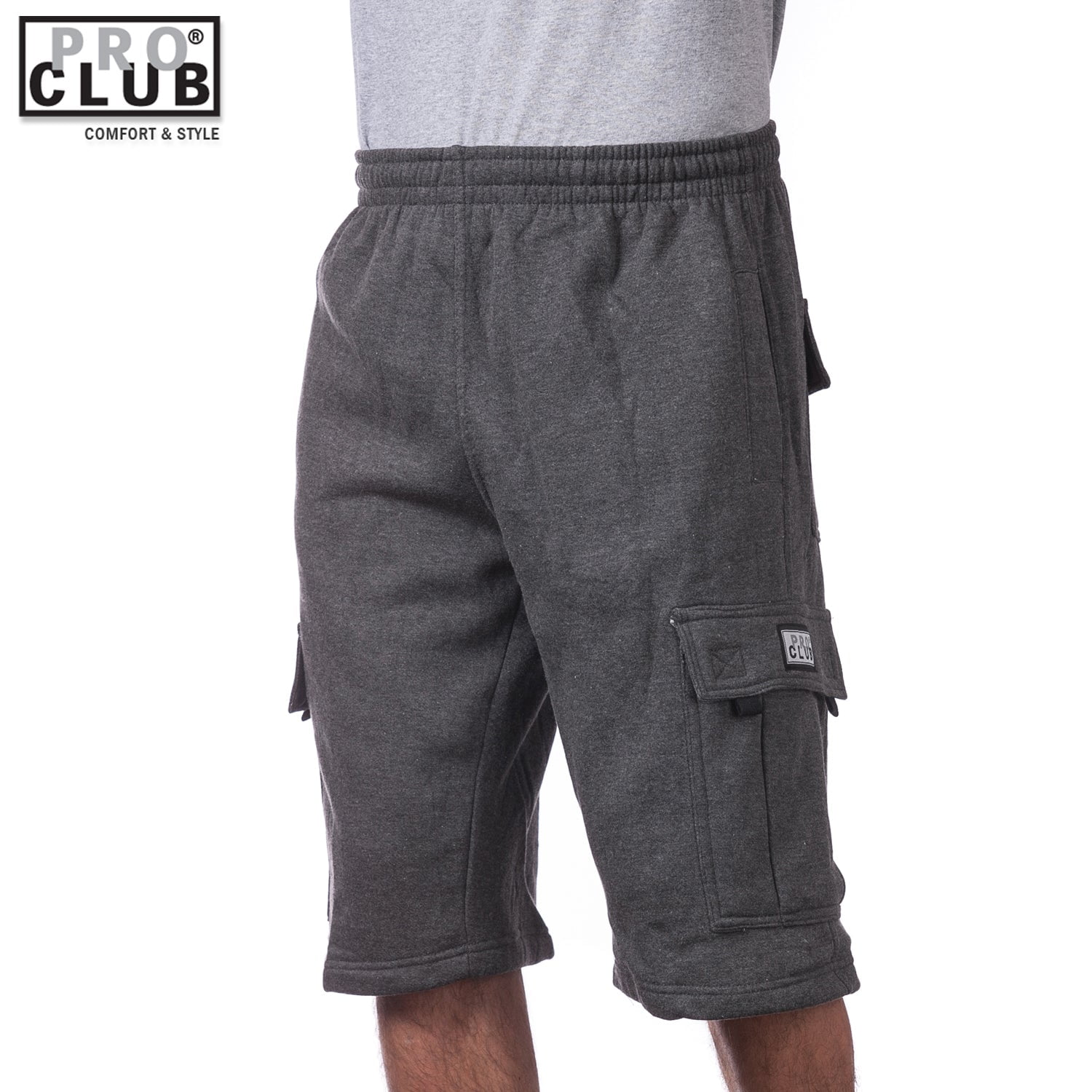 Pro Club Men's Fleece Cargo Shorts Pants Charcoal(Dark Gray) 2X