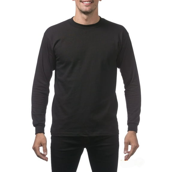 Pro Club Men's Heavyweight Cotton Long Sleeve Crew Neck T-Shirt-BLK-L