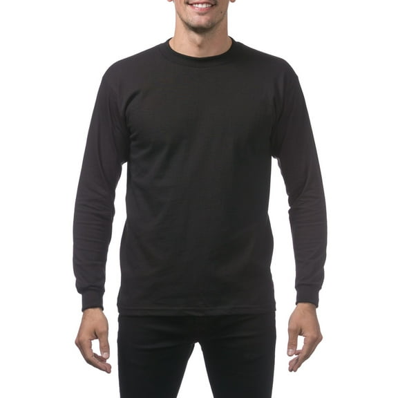Pro Club Men's Heavyweight Cotton Long Sleeve Crew Neck T-Shirt - Black - Medium