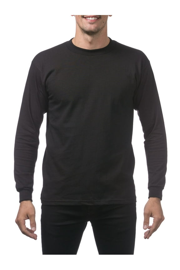 Men's Heavyweight Cotton Long Sleeve Crew Neck T-Shirt - Black - Medium