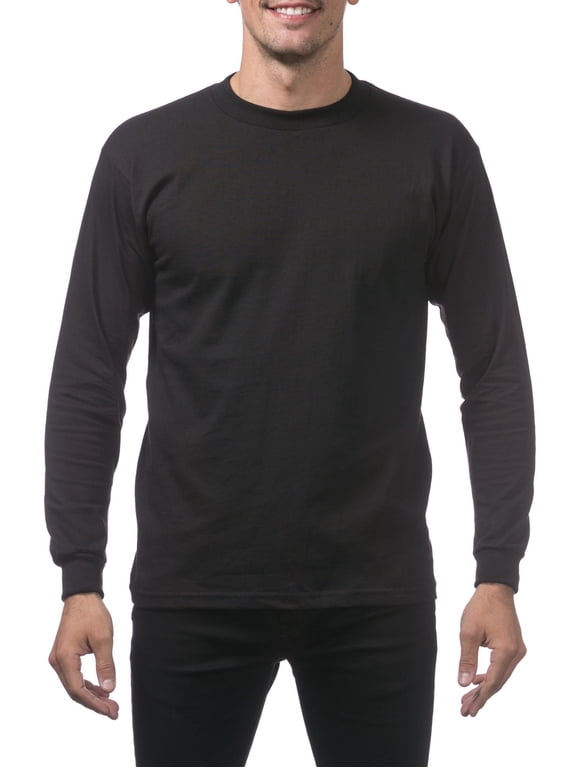 Men's Heavyweight Cotton Long Sleeve Crew Neck T-Shirt - Black - Medium