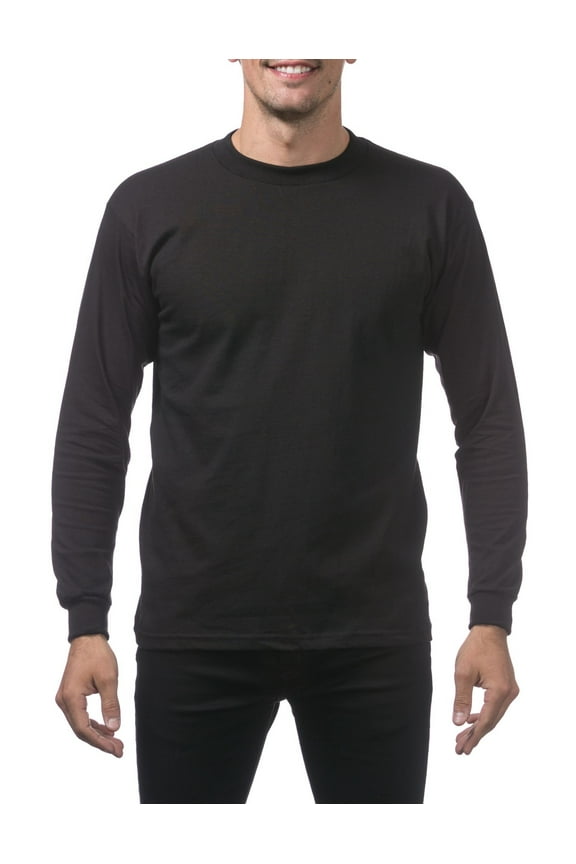 Men's Heavyweight Cotton Long Sleeve Crew Neck T-Shirt - Black - XL Tall