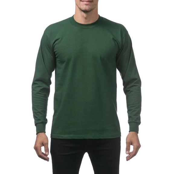 Pro Club Men's Heavyweight Cotton Long Sleeve Crew Neck T-Shirt - Forrest Green - Small