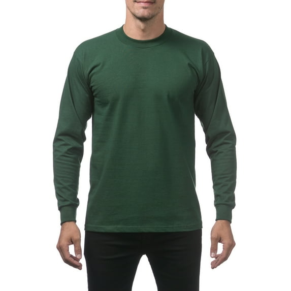 Pro Club Men's Heavyweight Cotton Long Sleeve Crew Neck T-Shirt - Forrest Green - Small