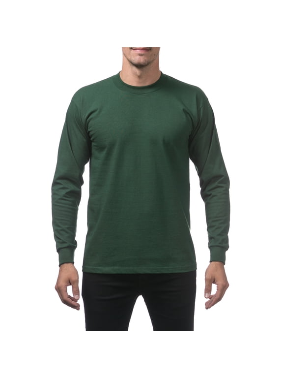 Men's Heavyweight Cotton Long Sleeve Crew Neck T-Shirt - Forrest Green - Small