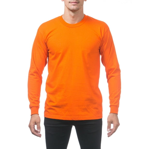 Pro Club Men's Heavyweight Cotton Long Sleeve Crew Neck T-Shirt - Safety Orange - XX-Large