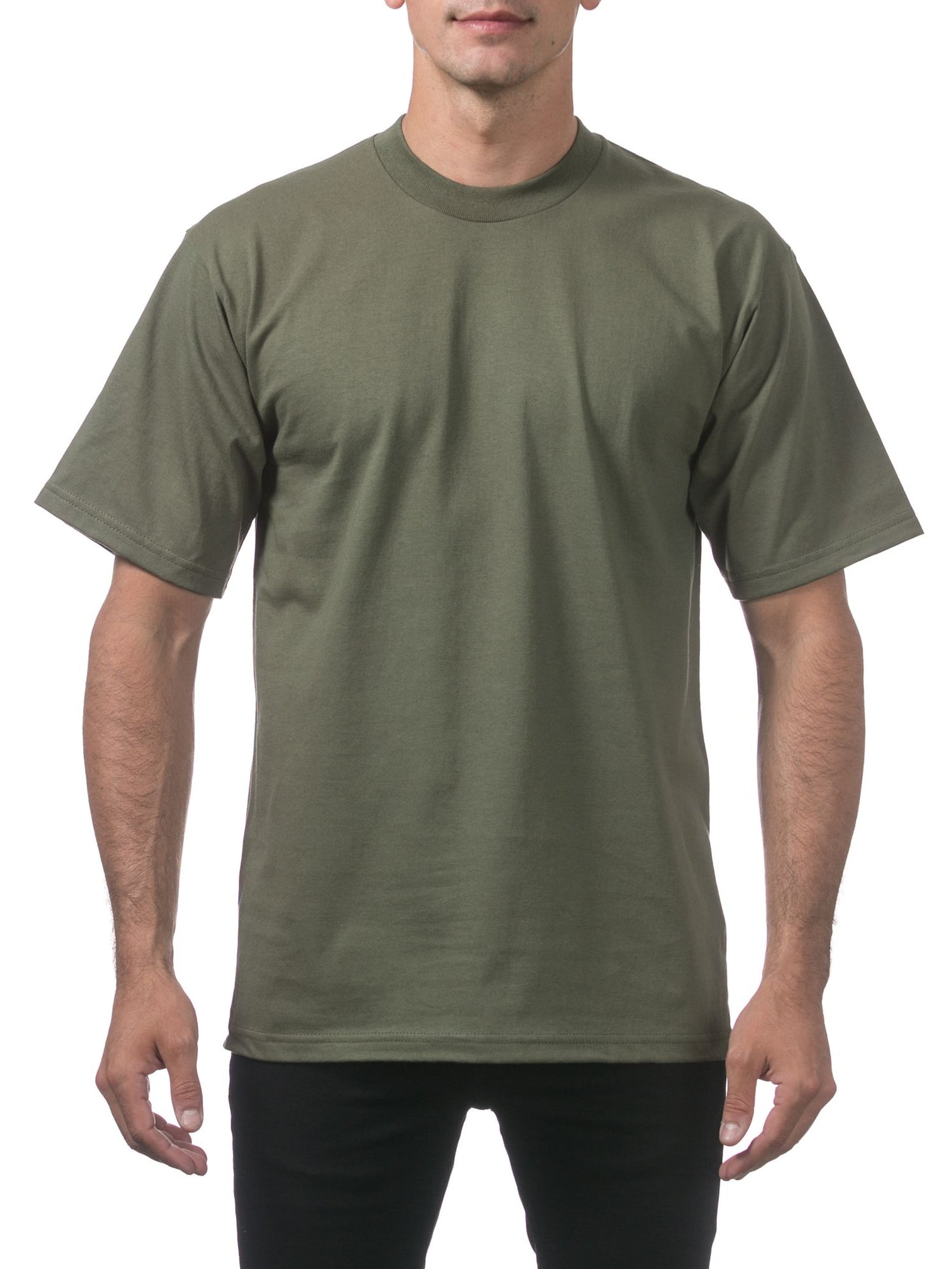 Pro Club Mens Heavyweight Cotton Short Sleeve Crew Neck T-Shirt, Olive, 4X-Large